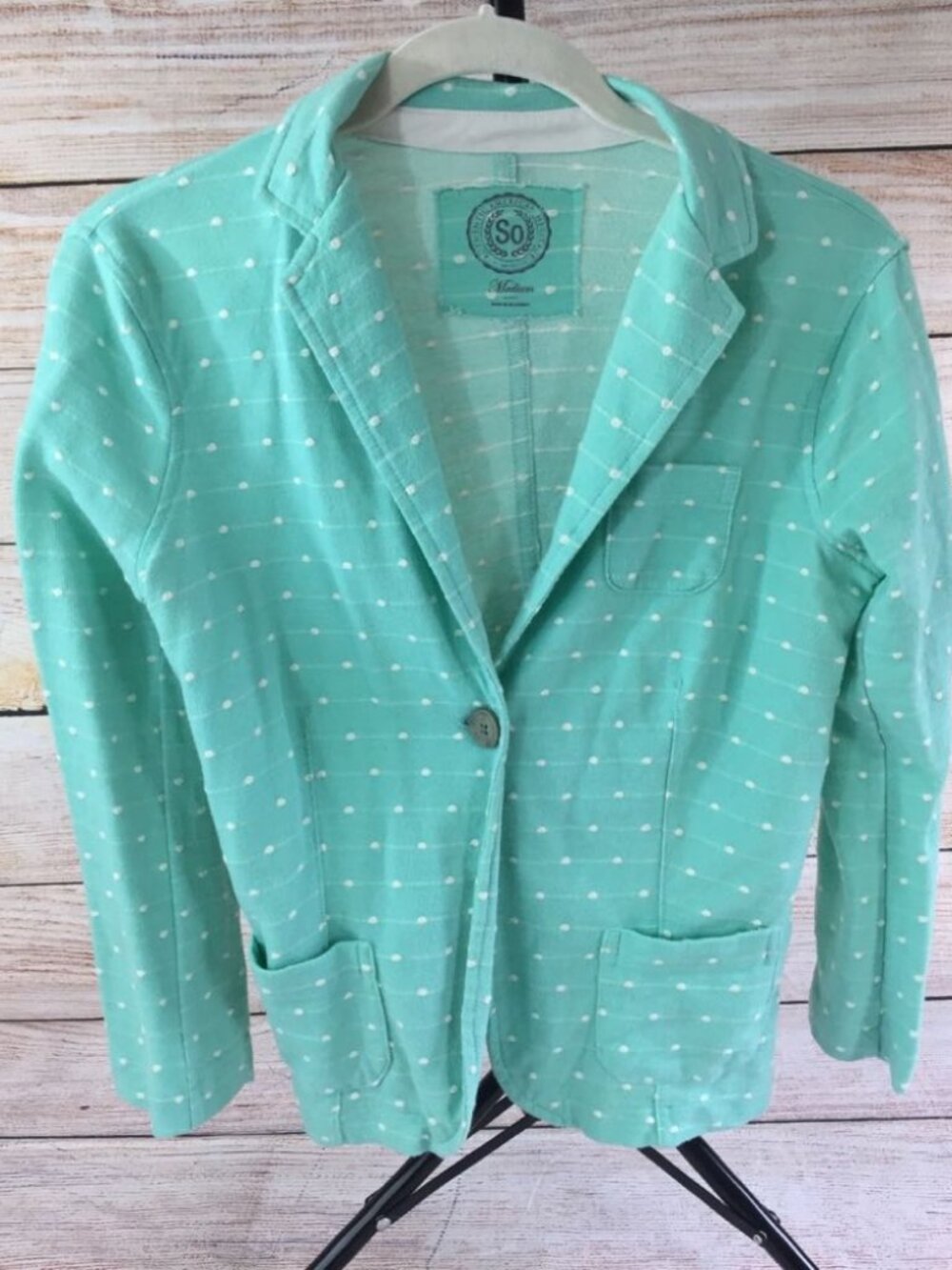 Mint polka dot button blazer jacket medium